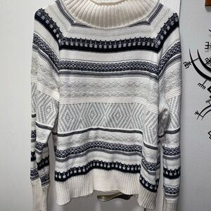 Women's Chaps Gray Black‎ White Cream Mock Neck Pullover Knit Stripe Sweater  XL